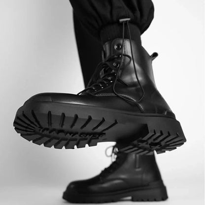 Chaussures à plateforme en cuir PU pour hommes, semelle optique haut de gamme, bottes décontractées noires, chaussures en cuir de vachette, offre rétro, design de lego