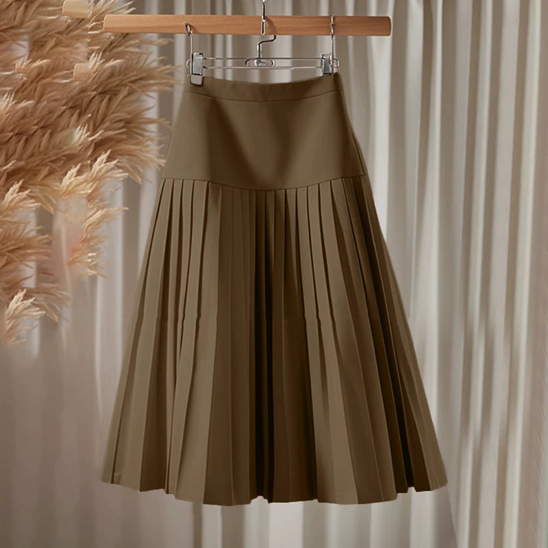 ZANZEA élégant a-ligne Jupes plissées femmes mode taille haute Patchwork Midi Faldas Mujer bureau déplacements solide Jupes Femme