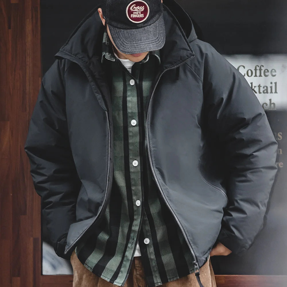 Maden Veste de duvet pour homme avec capuche hiver épaisse tissu mat brillant parka manteau chaud pour l'extérieur versatile veste noire pour porter dehors Chic et chaude veste masculine - DOGOMET DIGITAL PLUS