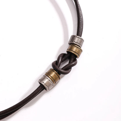 Lacteo Hip Hop Cylindrical Beads Charm Necklace for Men PU Leather Rope With Tie a knot Choker Neck Chain Jewelry Punk New