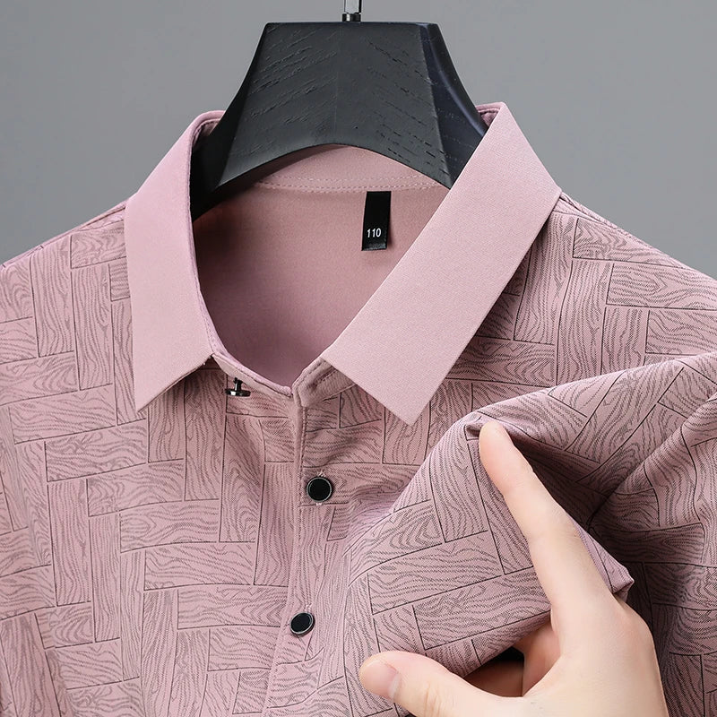 2025 New Men's Business Casual Short Sleeved Shirt Solid Color Polo Shirt Fashionable Breathable Comfortable Versatile Top