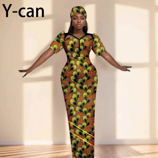 Robe de soirée robes africaines pour femmes coupe ajustée robe à manches courtes robes de soirée avec bandeau Dashiki Ankara imprimer 2525071