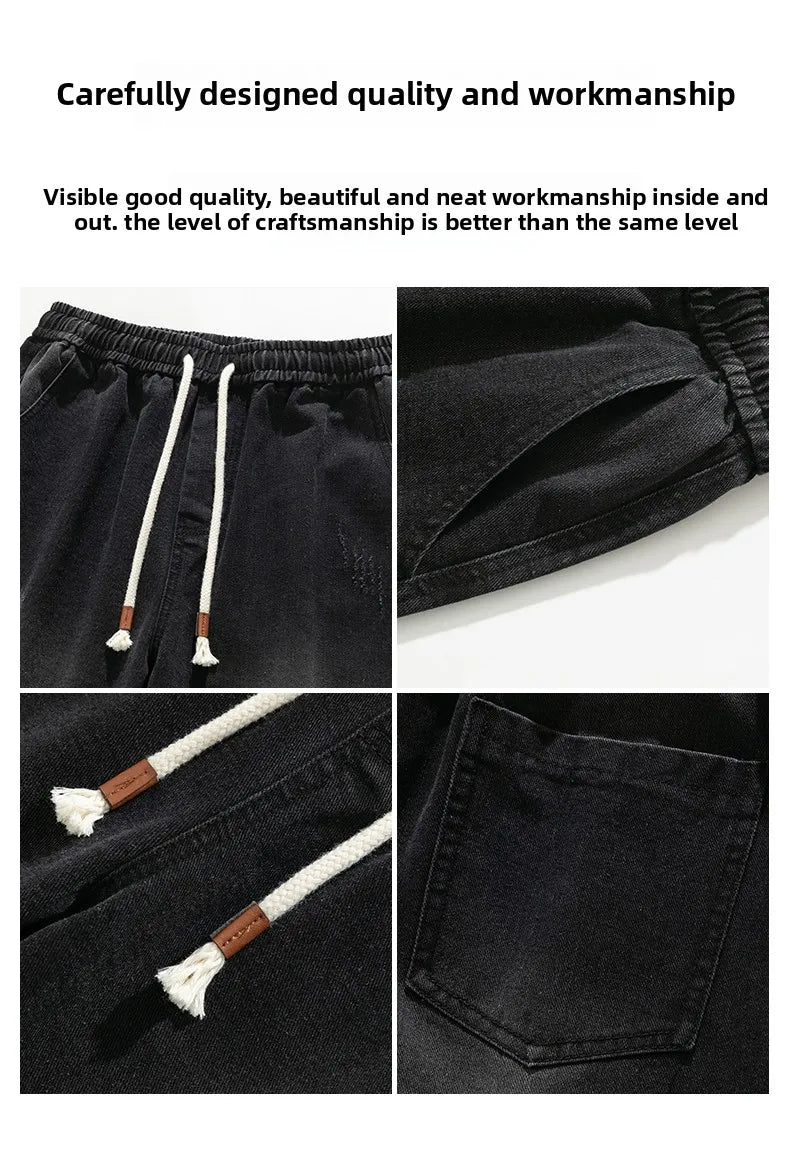 Jean pour hommes, style américain, vintage, délavé, épissage de plis, modèles de printemps et d'automne, pantalons droits amples