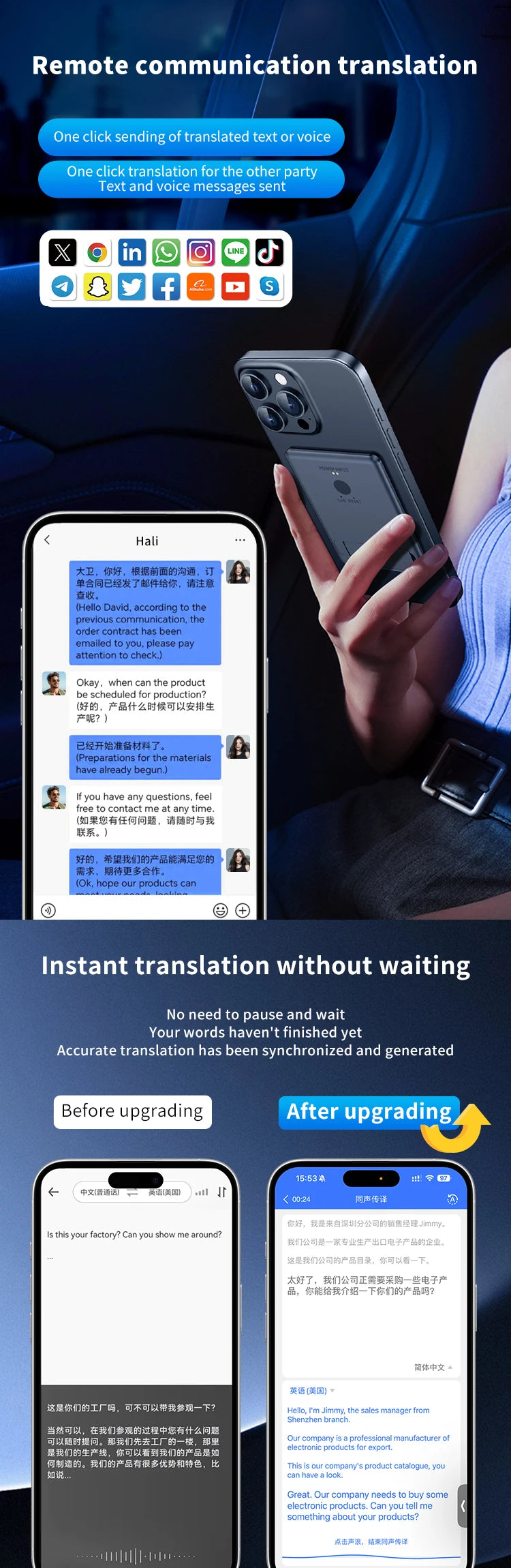 Dispositif de traduction instantanée AI, support magnétique, traduction en ligne 144 langues, appels photos/vidéo en temps réel pour IOS Android - DOGOMET DIGITAL PLUS