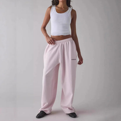 Pantalones Casuales nouveau pantalon décontracté brodé rose pour femmes pantalon droit taille élastique ample et confortable 2025 nouveau