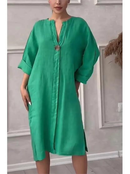 Y2k Long Sleeve Linen Maxi Dress Women Summer2024 Summer Casual Solid Color Party Loose Long Dresses Elegant Vestidos - DOGOMET DIGITAL PLUS