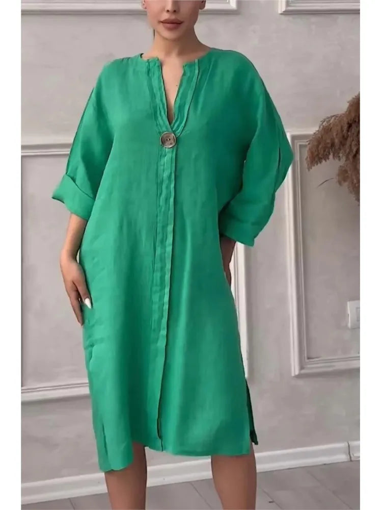 Y2k Long Sleeve Linen Maxi Dress Women Summer2024 Summer Casual Solid Color Party Loose Long Dresses Elegant Vestidos - DOGOMET DIGITAL PLUS
