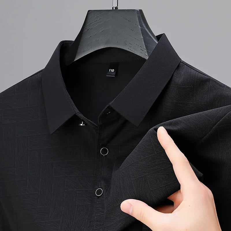 2025 New Men's Business Casual Short Sleeved Shirt Solid Color Polo Shirt Fashionable Breathable Comfortable Versatile Top