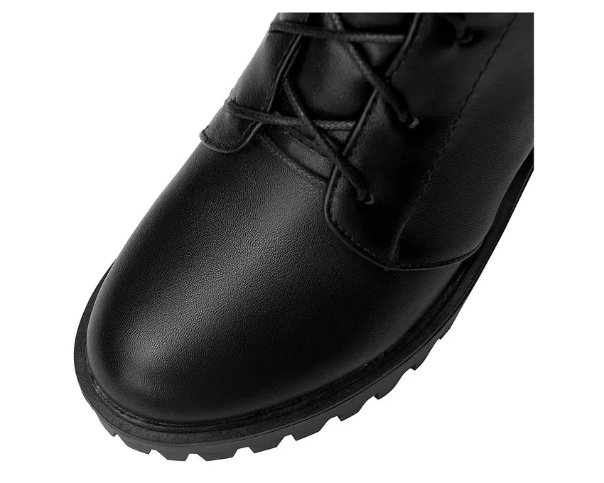 Bottes hautes britanniques pour femmes, blanc et noir, robe de soirée et de bureau, bout rond, talons bloc, fermeture éclair, longues bottes à plateforme d'équitation, hiver - DOGOMET DIGITAL PLUS