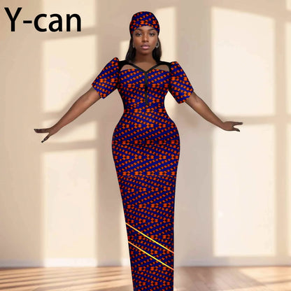 Robe de soirée robes africaines pour femmes coupe ajustée robe à manches courtes robes de soirée avec bandeau Dashiki Ankara imprimer 2525071