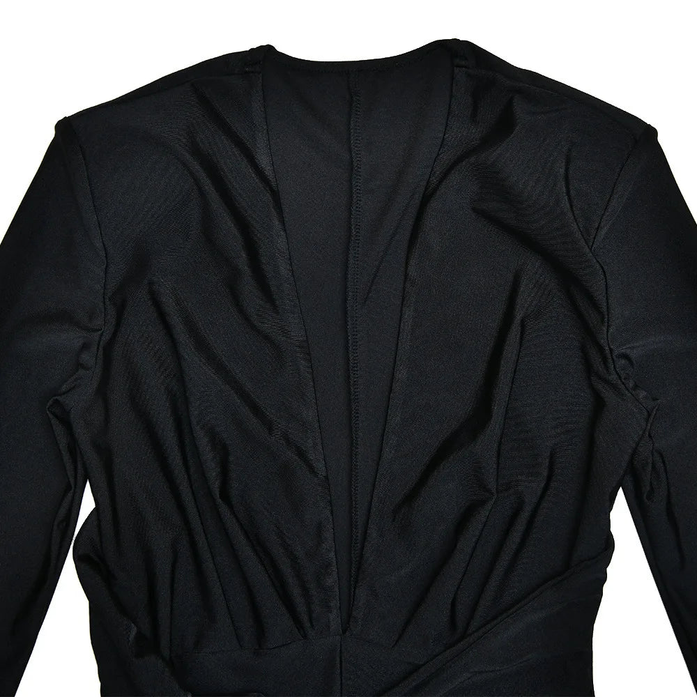 JUISSA MO Women Deep V Neck Ruched Jumpsuit Long Sleeve High Waist Playsuit Female Winter Battery Elegant Activewear Sexy