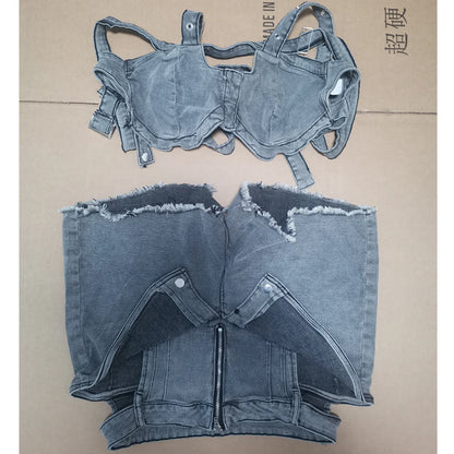 Ensemble court en Jean Sexy pour femmes, haut court en Denim à bretelles et Short découpé, vêtements d'été, Streetwear, deux tenues de Club 2 pièces, 2025