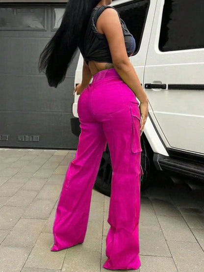 2025 Newest Women's High-waisted Cargo Pants Straight Wide Leg Pants Y2K Streetwear Loose Stretch Pants With Pocket Streetwear