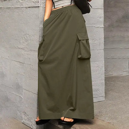 ZANZEA-Jupe Cargo adt pour Femme, Vintage, Élégante, Maxi, Bureau, Grandes Poches, Taille artificiel astique, Streetwear, Automne, 2023