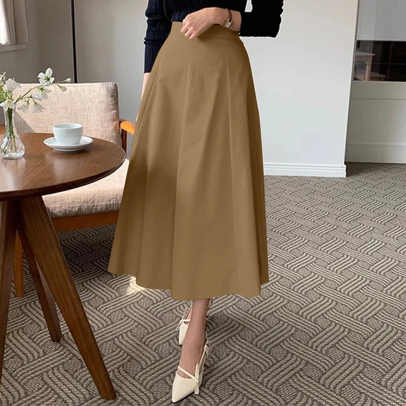 ZANZEA-Jupe mi-longue évangélique élégante taille haute pour femmes, jupes trapèze pour femmes, bureau, dame, document solide, fête, mode, 2025