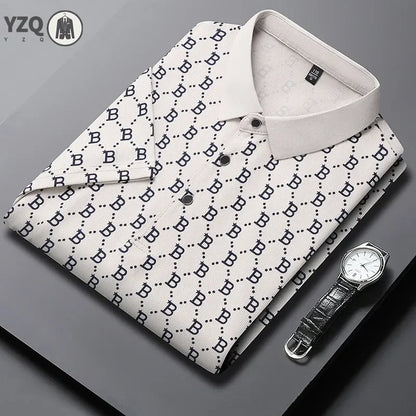 2025 Summer New Men's Business Print Short Sleeved POLO Shirt Comfortable and Cool Casual Fashion T-shirt
