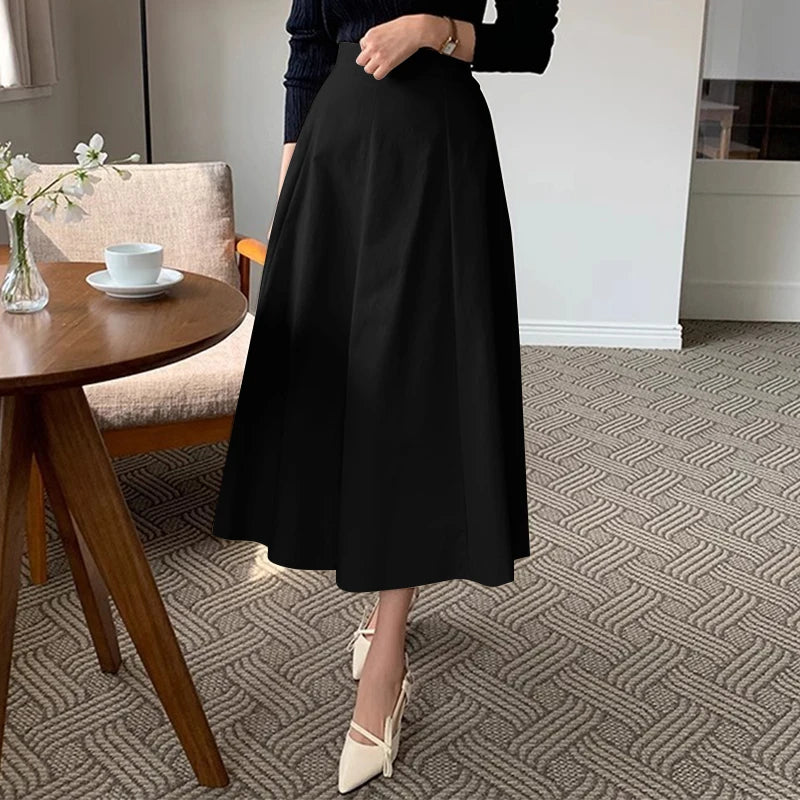 ZANZEA-Jupe mi-longue évangélique élégante taille haute pour femmes, jupes trapèze pour femmes, bureau, dame, document solide, fête, mode, 2025