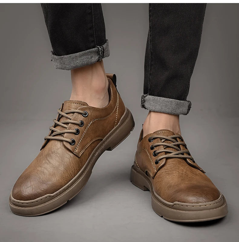 Printemps automne décontracté hommes rétro chaussures en Cuir 2023 mode Style britannique anti-dérapant Chaussure Homme Cuir marque de luxe concepteur