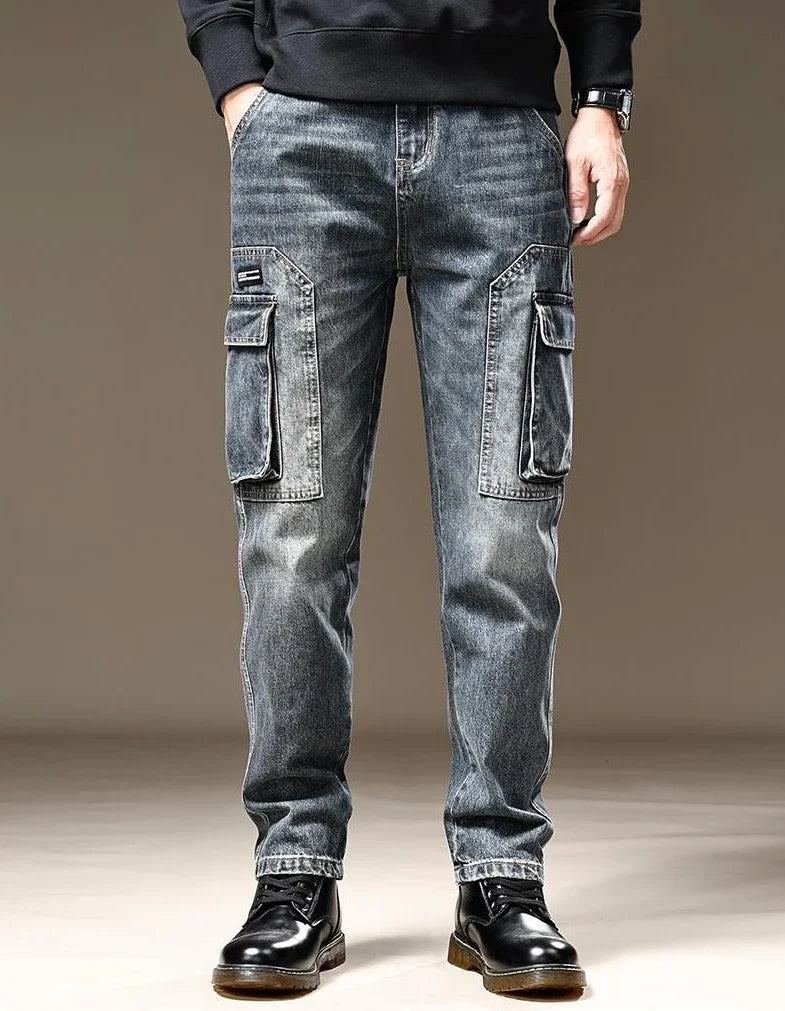 Jean pour hommes pantalon de cowboy droit avec poches pantalon Cargo esthétique régulière nouveau en empilé mode coréenne tendance 2025