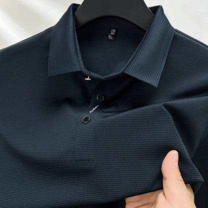 2024 Summer New Short sleeved High end Textured Letter Men's POLO Shirt Comfortable Silk Ice Feel Casual Business lapel T-shirt