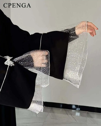 ABAYA NOIR D'ETE POUR FEMMES MUSULMANES Kaftan turc 2025