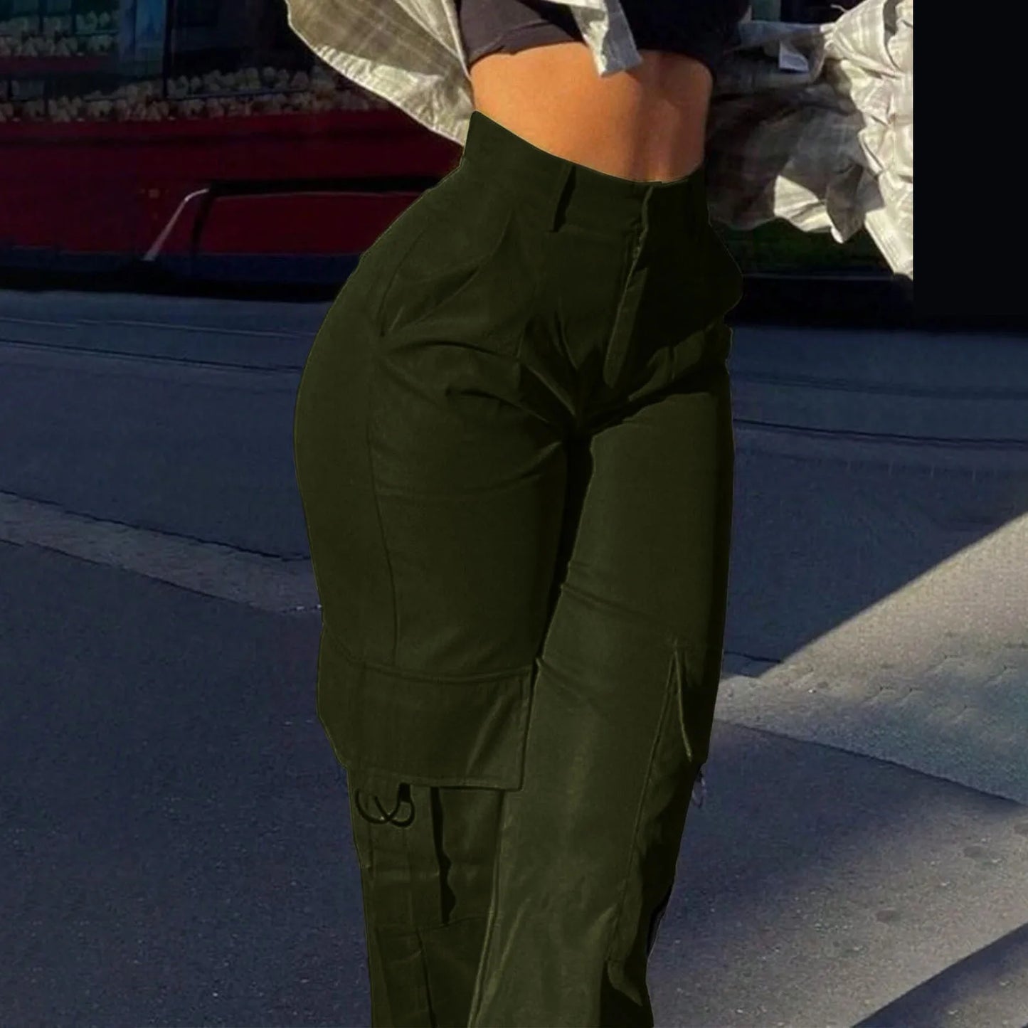 Women's Loose Cargo Pants High Waist Wide Leg Solid Color Full Length Trousers With Pockets Casual All Seasons Long Pantalones