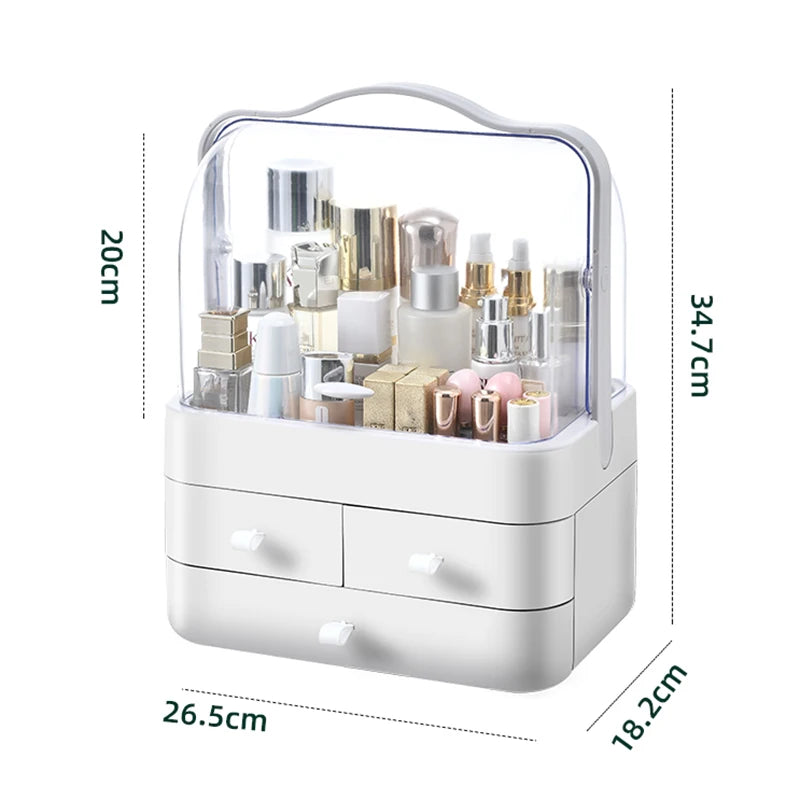 Cosmetic Organizer  Countertop Organizer For Dresser With Lid And Drawer Countertop Waterproof And Dustproof Skin Care Organizer
