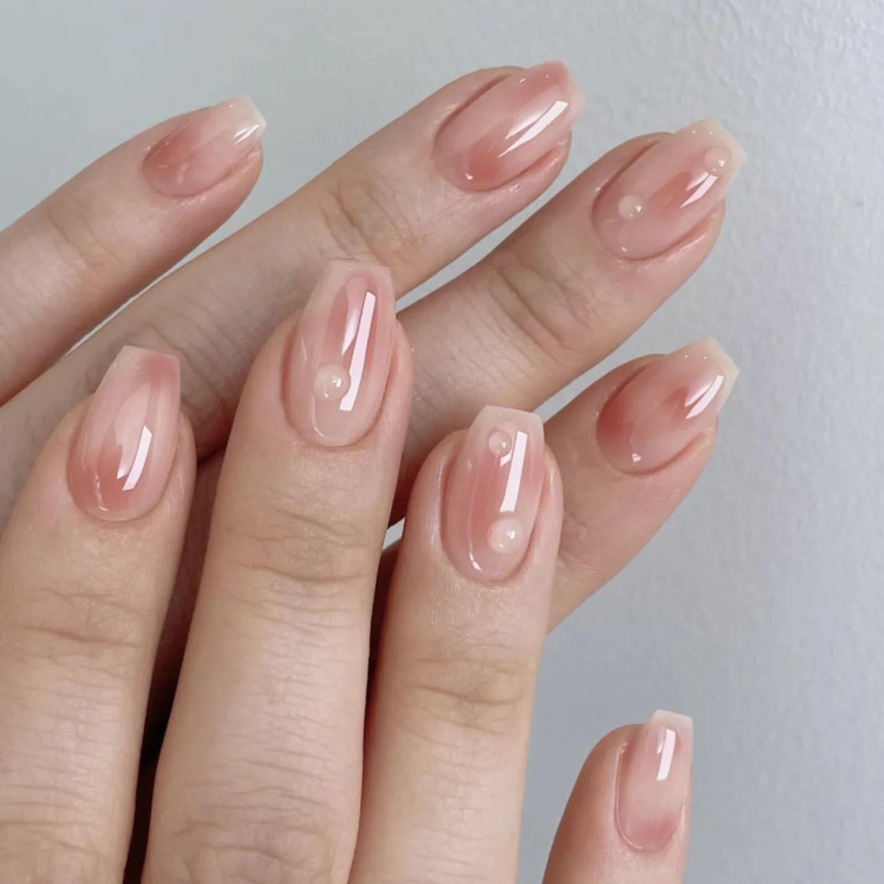 Faux ongles français en acrylique à couverture complète pour filles, faux ongles carrés courts, rose nude, nickel é simple, presse, N64.Art, N64.24 pièces