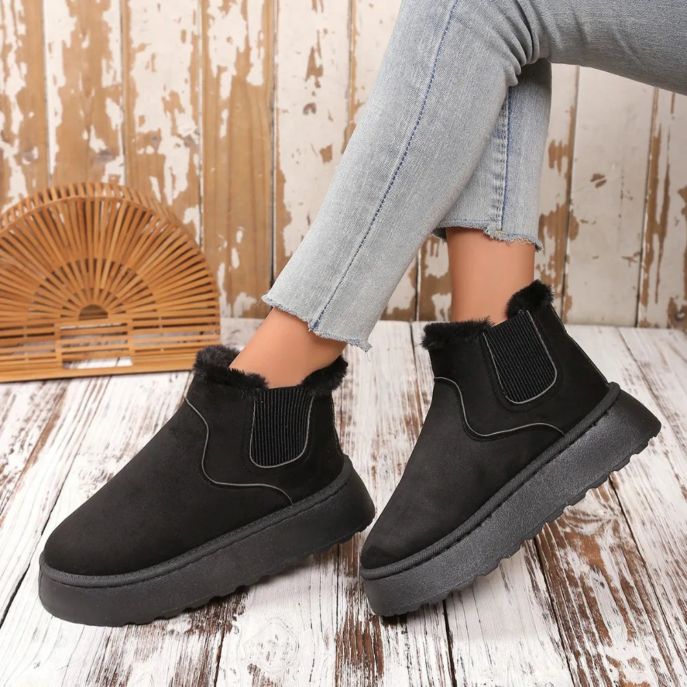 Hiver femmes courtes en peluche chaud bottes de neige chaussures décontractées nouveau daim fourrure Chelsea bottines plates plate-forme dames chaussures Botas - DOGOMET DIGITAL PLUS