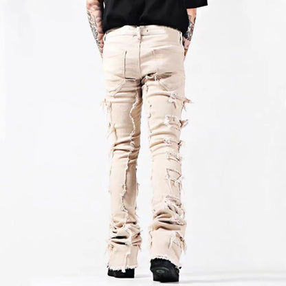 Kakan - New European and American Heavyweight Streetwise Stretch Patch Jeans for Men, High Street Straight Fit Long Jeans16-3001 - DOGOMET DIGITAL PLUS