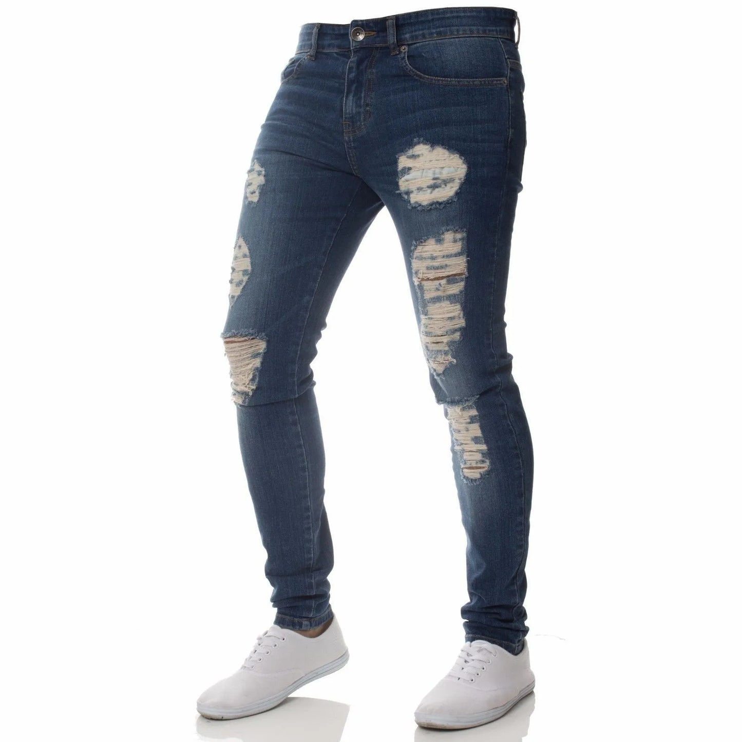 Jean déchiré hommes Stretch maigre gris bleu noir Hip Hop Denim pantalon Streetwear décontracté coupe ajustée jean pour hommes Jogging jean