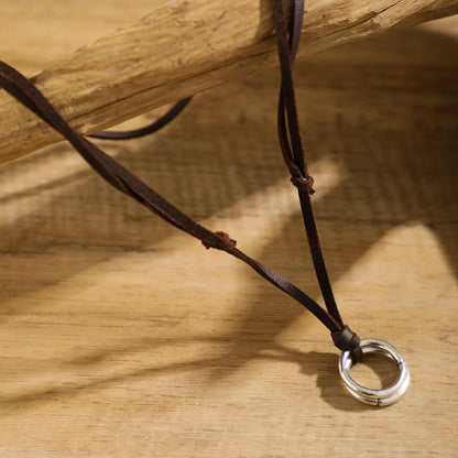 Adjustable Long Rope Chain with Circle Ring Pendant Necklace Men Vintage Jewelry on the Neck Accessories 2023 Fashion Male Gifts