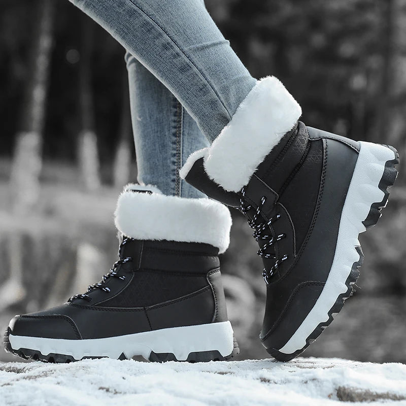 Bottes de neige décontractées et confortables à la mode pour femmes - Col doublé en peluche, semelles antidérapantes, résistantes à l'usure et durables, doublure chaude, bout rond, bottes de randonnée chaudes en plein - DOGOMET DIGITAL PLUS