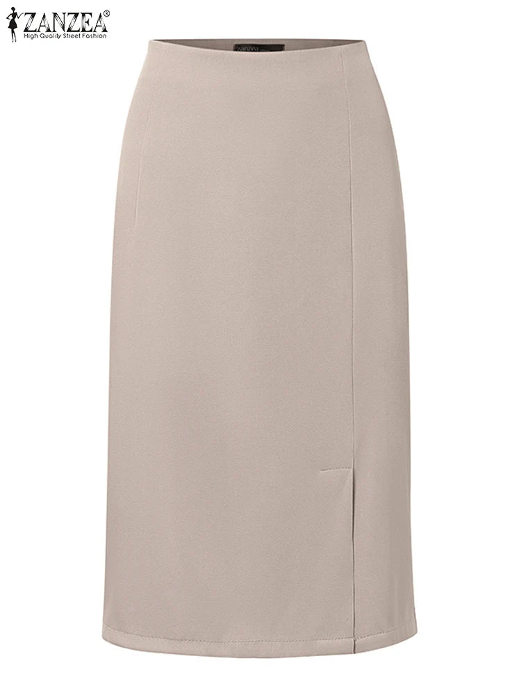 ZANZEA 2025 été taille haute jupe moulante Vintage Faldas femmes mode genou longueur Jupes décontracté ourlet fendu bureau travail Jupes