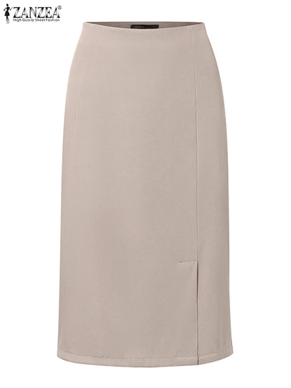 ZANZEA 2025 été taille haute jupe moulante Vintage Faldas femmes mode genou longueur Jupes décontracté ourlet fendu bureau travail Jupes