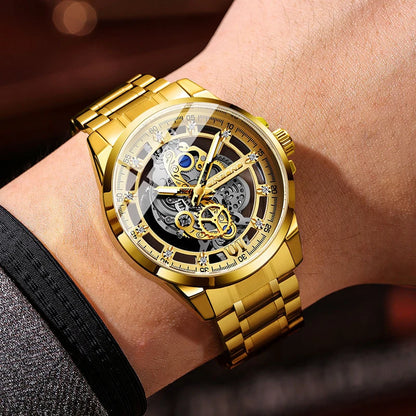 UTHAI-Montre à quartz en acier inoxydable pour homme, évider, étanche, métal, authentique, luxe, carillon, Shoous, V006, nouveau, 2024