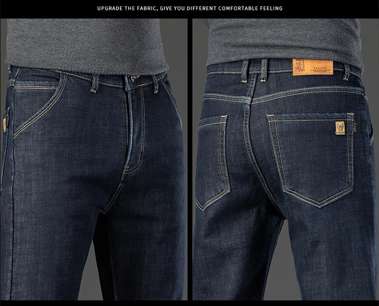 28-40 grande taille hiver hommes en peluche épais polaire pantalon laine d'agneau thermique jean pantalons décontractés coupe-vent chaud coton Denim pantalon