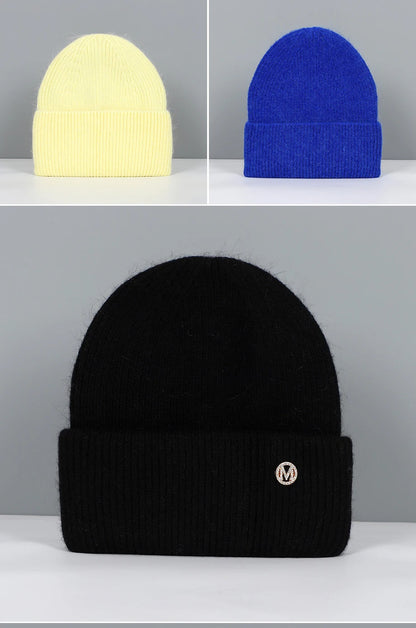 Bonnet en Fourrure de Lapin pour Femme, en Laine Solide, Doux, en Cachemire, Collection Automne Hiver