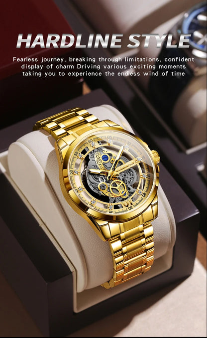 UTHAI-Montre à quartz en acier inoxydable pour homme, évider, étanche, métal, authentique, luxe, carillon, Shoous, V006, nouveau, 2024