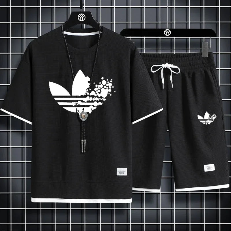 2025 Summer breathable quick drying sports casual jogging men's fashion printed short sleeve T-shirt + shorts two-piece set - DOGOMET DIGITAL PLUS