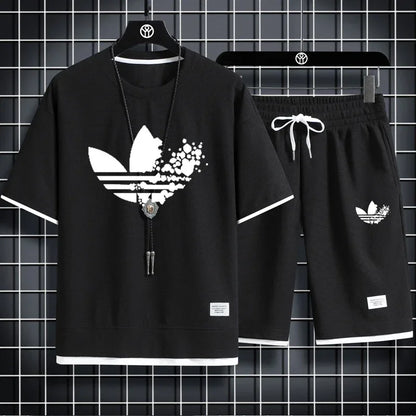 2025 Summer breathable quick drying sports casual jogging men's fashion printed short sleeve T-shirt + shorts two-piece set - DOGOMET DIGITAL PLUS