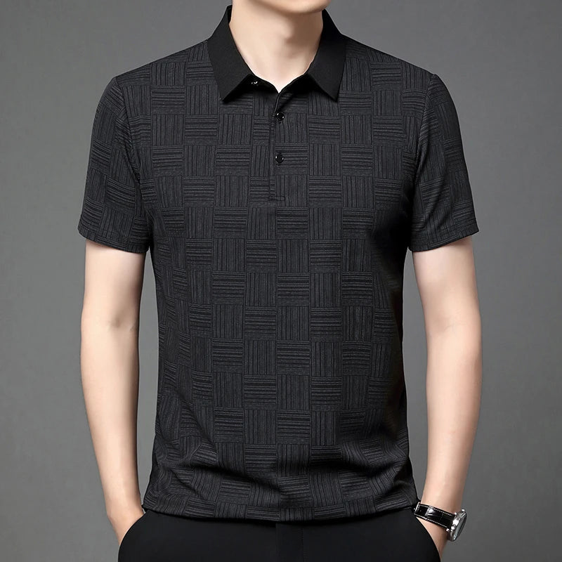 2024 Men's New Printed Business Casual Short sleeved POLO Shirt Fashion Short sleeved Comfortable and Breathable Top