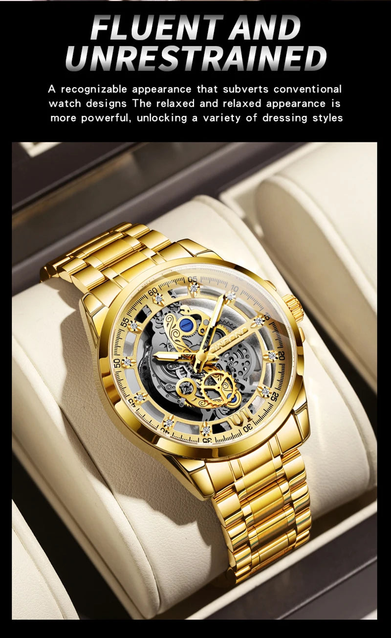 UTHAI-Montre à quartz en acier inoxydable pour homme, évider, étanche, métal, authentique, luxe, carillon, Shoous, V006, nouveau, 2024