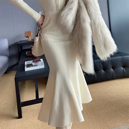 Women Black Knitted Skirt Slim High Waist Mermaid Elegant Retro Party Fashion Evening Chic Female Skirts C-067