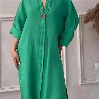 Women's Casual Button-Up Linen irt Long Ne round Color Blo  Pet Clothing Accories - DOGOMET DIGITAL PLUS