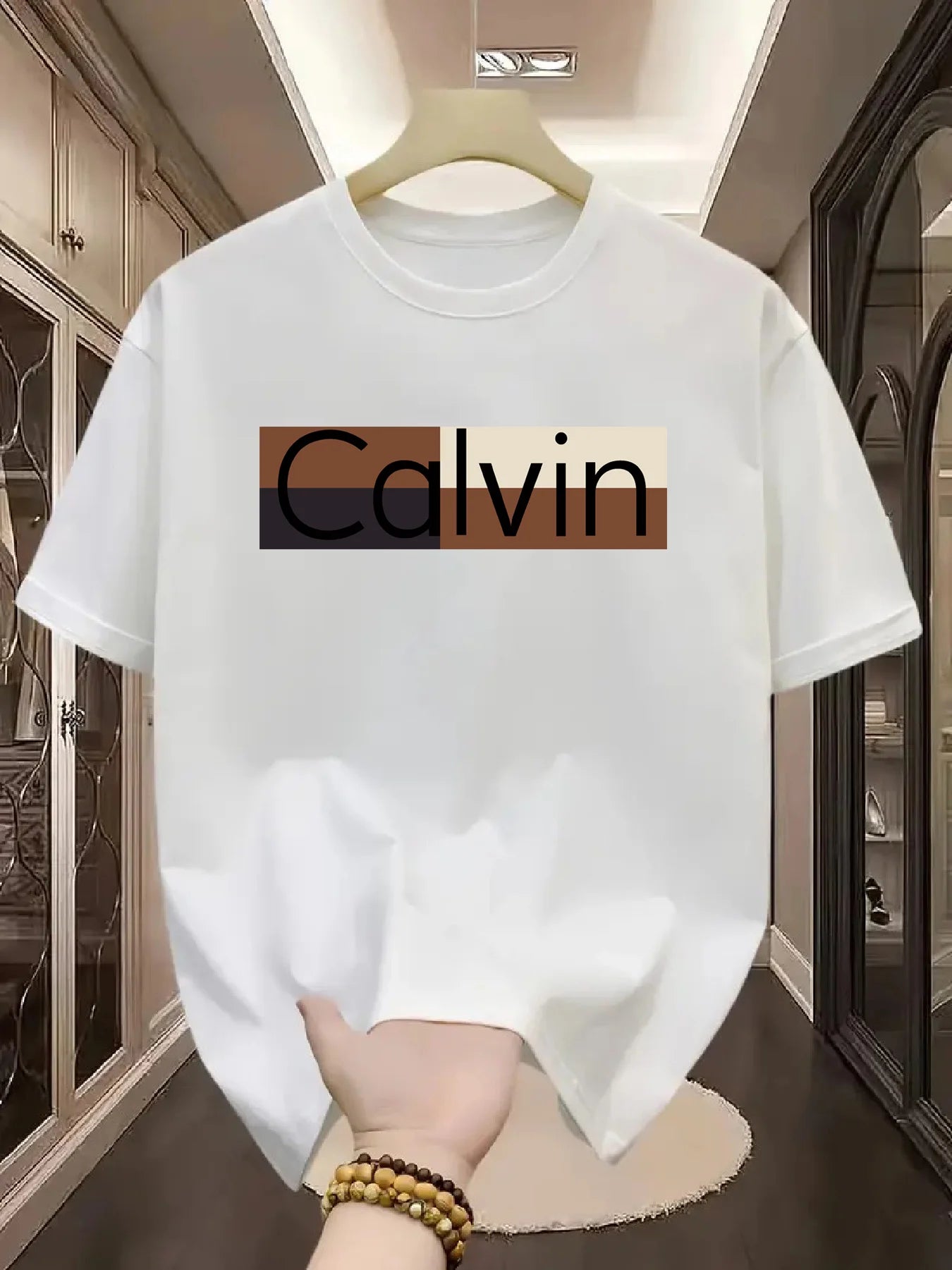 T-shirt à manches courtes et col rond pour hommes, 100% pur coton, à la mode, sport décontracté, ample, motif Calvin imprimé, été