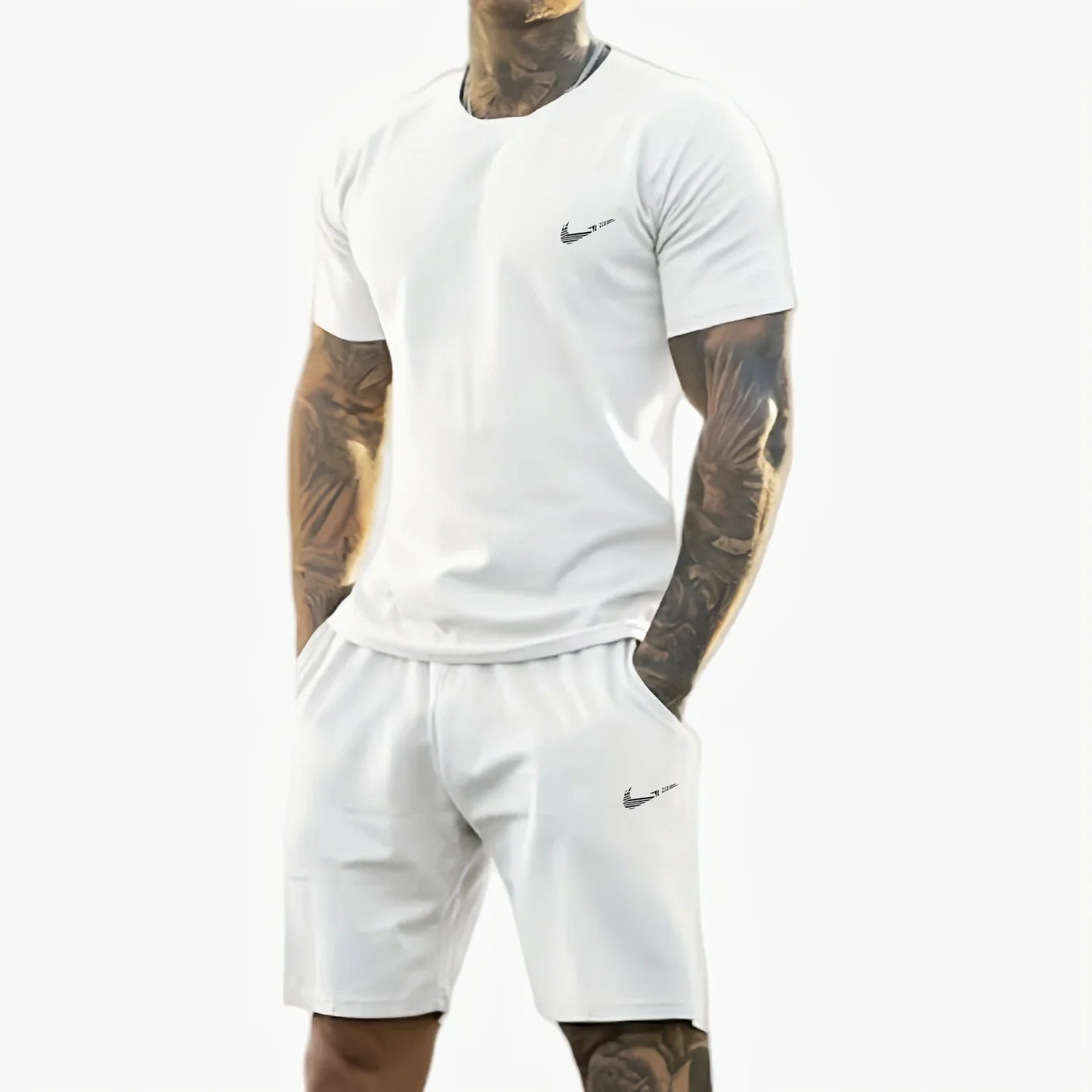 2025 summer new men's printed short-sleeved T-shirt + shorts suit, casual sportswear, breathable outdoor casual men's T-shirt, - DOGOMET DIGITAL PLUS