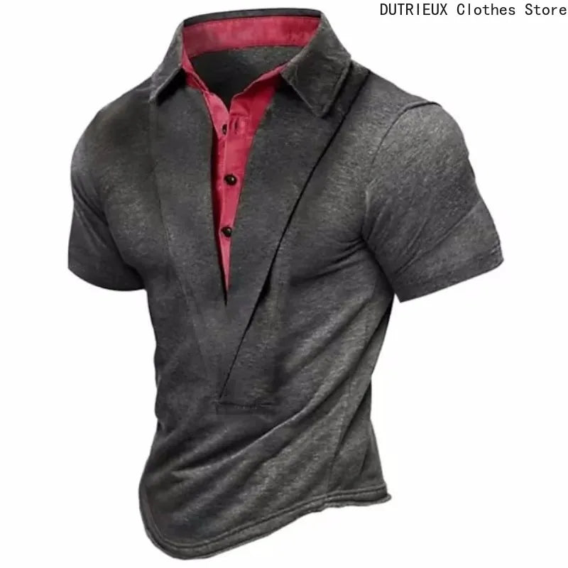 Men's Short - Sleeve T - Shirt for Summer, Retro Henley Neckline Design,  Loose Breathable Versatile Top for Sports and Leisure