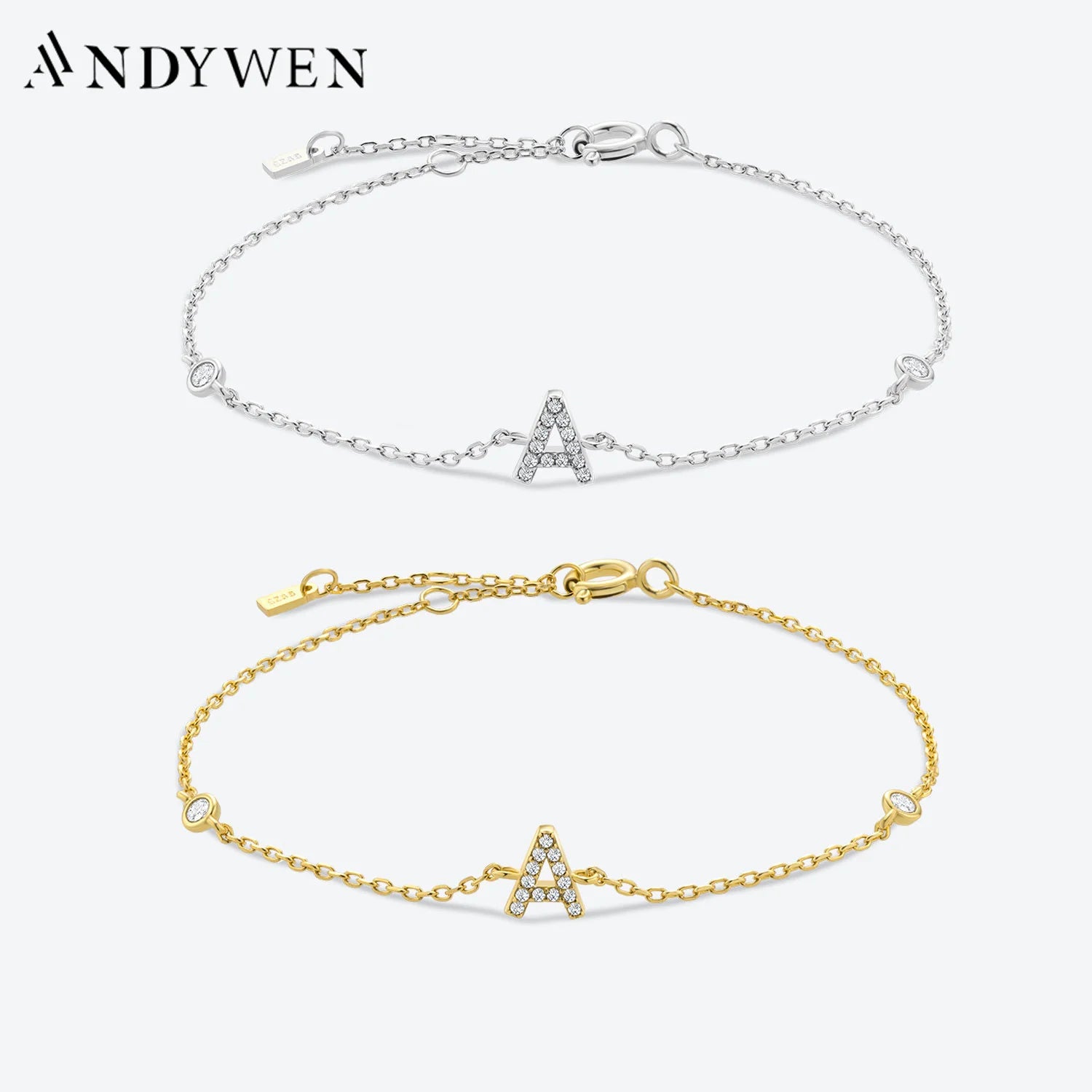 ANDYWEN – Bracelet en argent Sterling 925, 26 lettres initiales, monogramme de l'alphabet, nom en or, cristal CZ Zircon, bijoux à la mode 2021 - DOGOMET DIGITAL PLUS