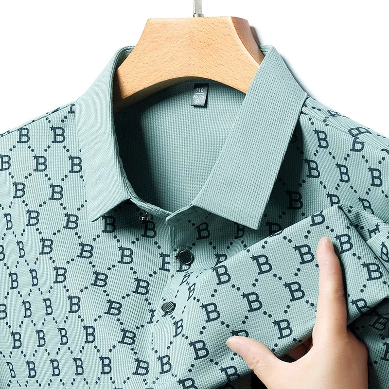 2025 Summer New Men's Business Print Short Sleeved POLO Shirt Comfortable and Cool Casual Fashion T-shirt